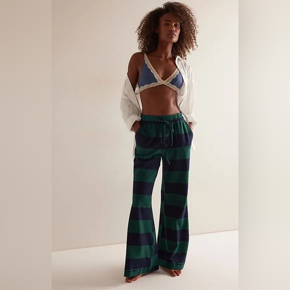 NWT FREE PEOPLE You Wish Flare Pants - Navy/Green Combo - Picture 2 of 6